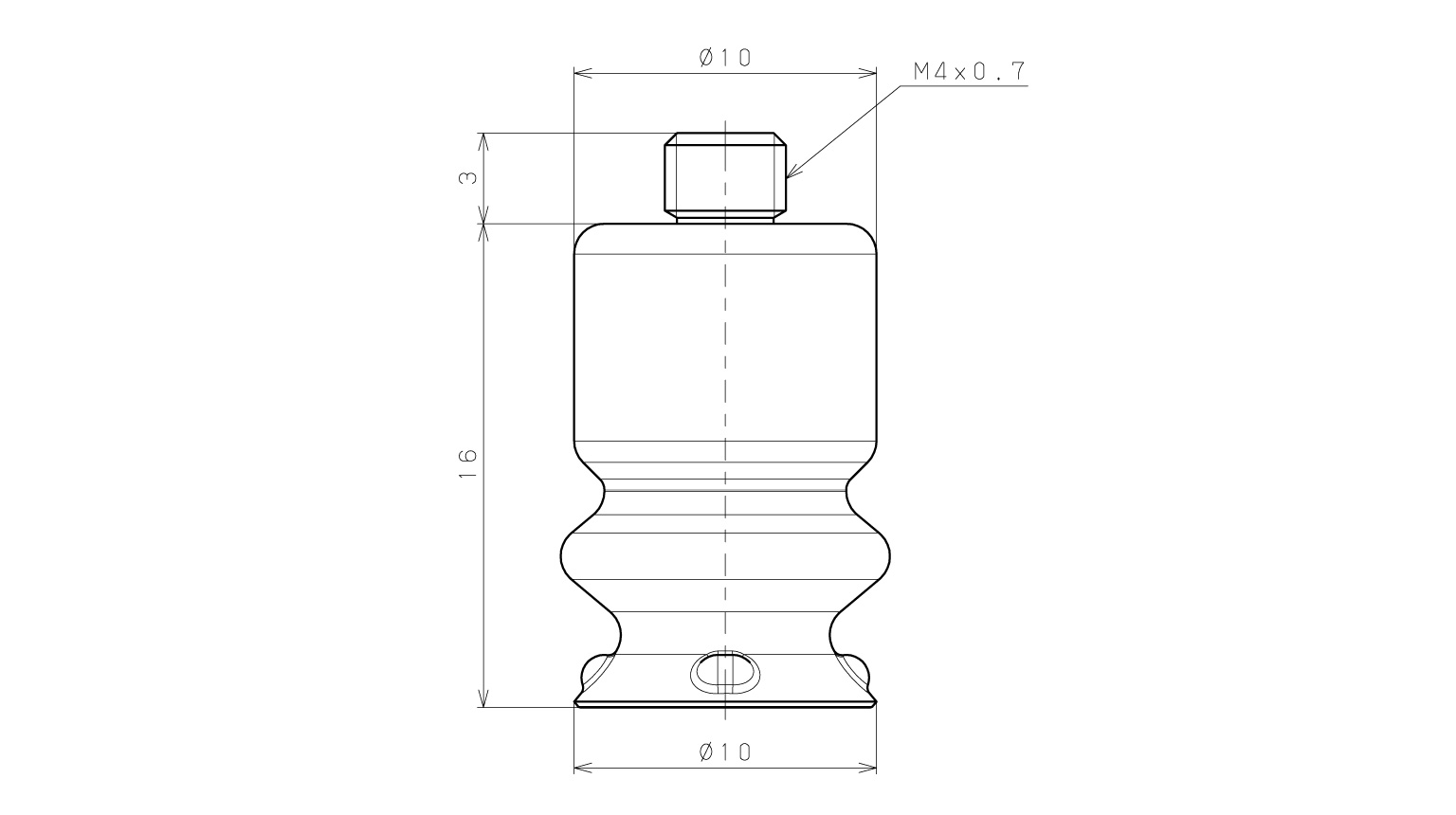Bộ Nấm Hút Chân Không Có Vít Ren, Silicone Chứa Bột Sắt, O.D 10 mm, Pisco VP10BEMSF5-M4_drawing