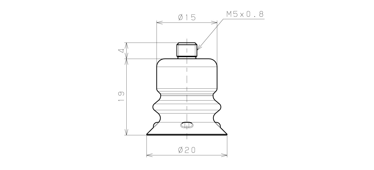 Bộ Nấm Hút Chân Không Có Vít Ren, Silicone Chứa Bột Sắt, O.D 20 mm, Pisco VP20BEMSF5-M5_drawing