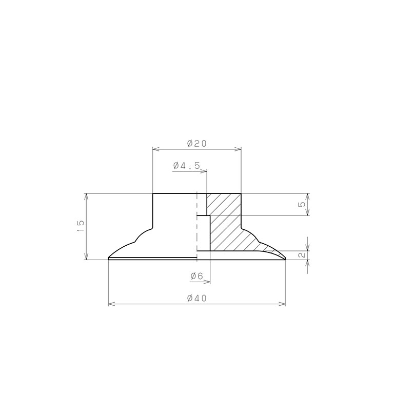 Đầu Nấm Hút Chân Không, Cao Su Nitrile - NBR, O.D 40 mm, Pisco VP40LN_drawing