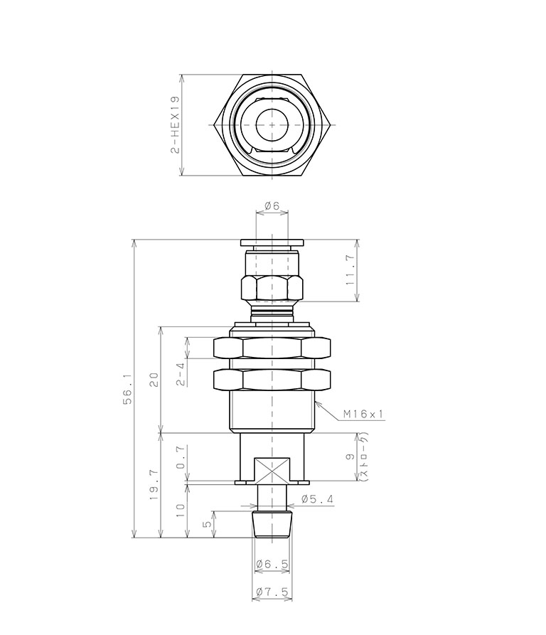Bộ Nấm Hút Chân Không Và Giá Đỡ, Silicone, O.D 20 mm, Pisco VPHC20-9LS-6J_drawing