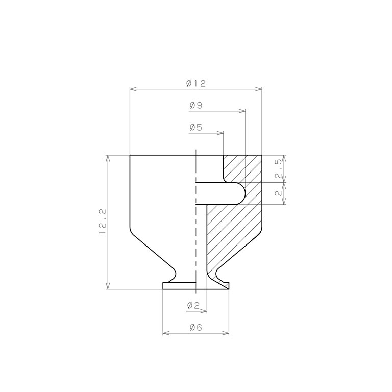 Đầu Nấm Hút Chân Không, Cao Su Nitrile - NBR, O.D 6 mm, Pisco VP6LN_drawing