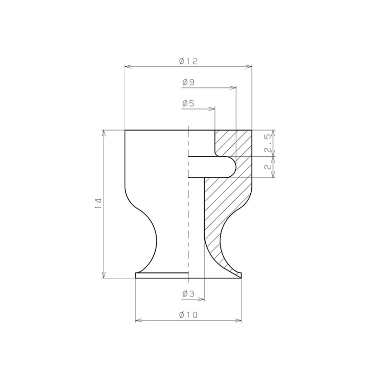 Đầu Nấm Hút Chân Không, Cao Su Nitrile - NBR, O.D 10 mm, Pisco VP10LN_drawing
