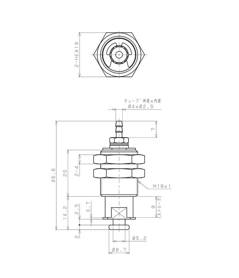 Bộ Nấm Hút Chân Không Và Giá Đỡ, Silicone, O.D 4 mm, Pisco VPHC4-9LS-4B_drawing