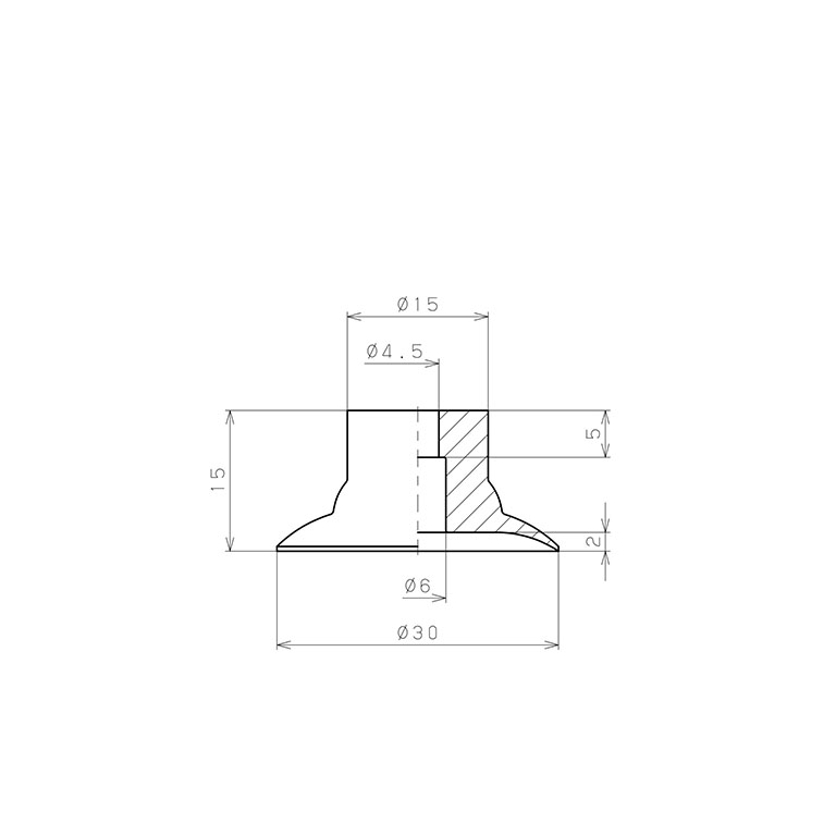 Đầu Nấm Hút Chân Không, Fluoro Silicone, O.D 30 mm, Pisco VP30LFS_drawing