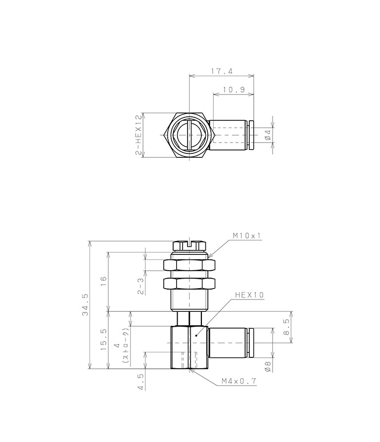 Bộ Nấm Hút Chân Không Và Giá Đỡ, Cao Su Nitrile - NBR, O.D 10 mm, Pisco VPMD10-4LN-4J_drawing