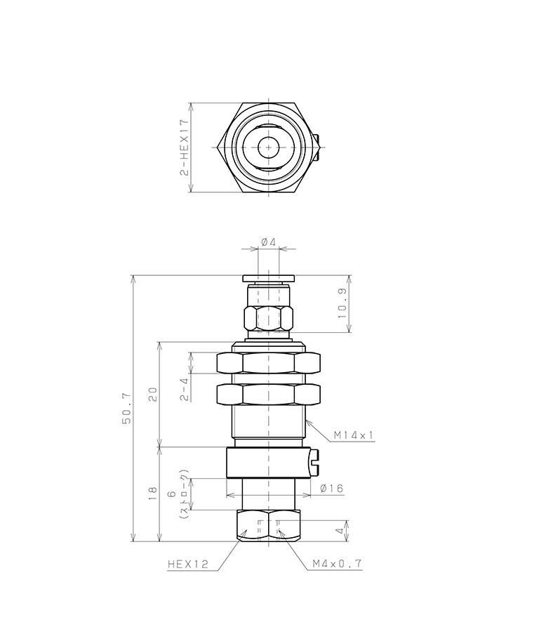 Bộ Nấm Hút Chân Không Và Giá Đỡ, Cao Su Nitrile - NBR, O.D 10 mm, Pisco VPC10-6LN-4J_drawing