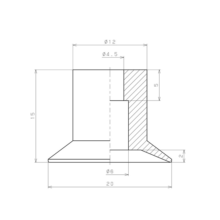 Đầu Nấm Hút Chân Không, Cao Su Nitrile - NBR, O.D 20 mm, Pisco VP20LN_drawing