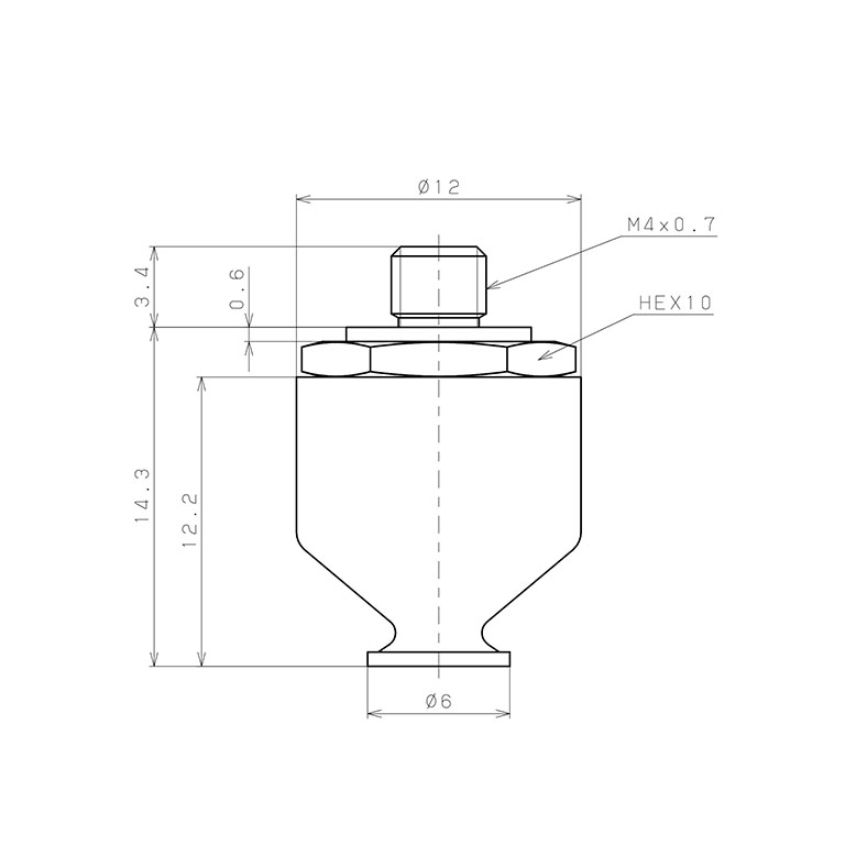 Bộ Nấm Hút Chân Không Có Vít Ren, Silicone, O.D 6 mm, Pisco VP6LS-M4_drawing