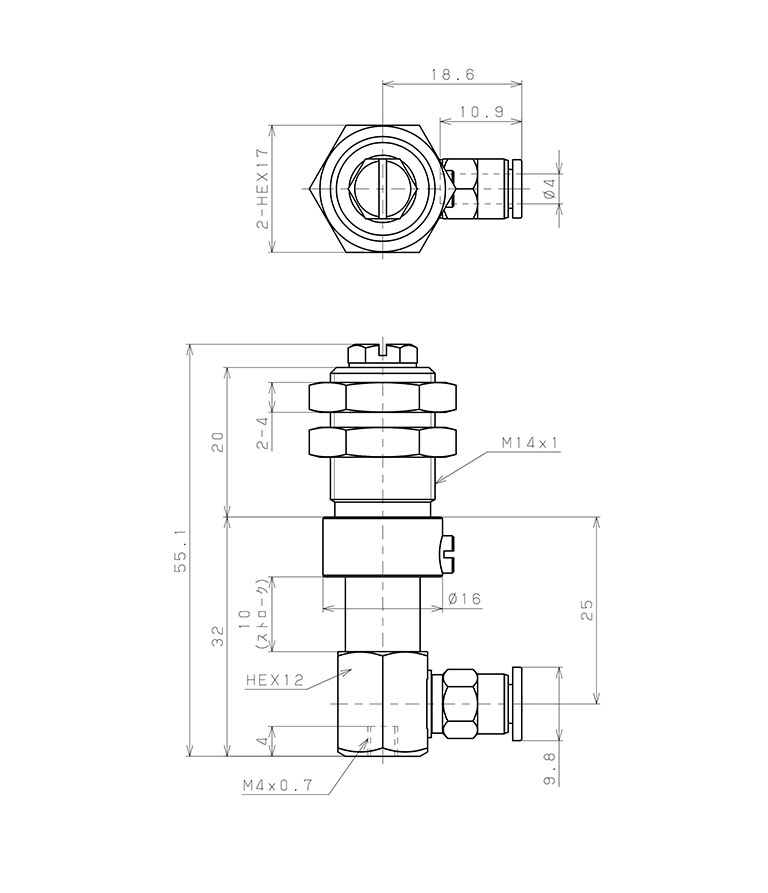 Bộ Nấm Hút Chân Không Và Giá Đỡ, Cao Su Nitrile - NBR, O.D 6 mm, Pisco VPD6-10LN-4J_drawing