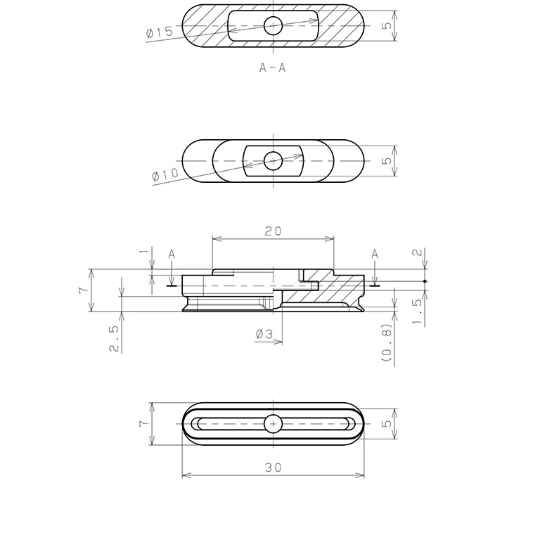 Đầu Nấm Hút Chân Không Hình Oval Bầu Dục, Silicone,  O.D , Pisco VP5x30ES_drawing