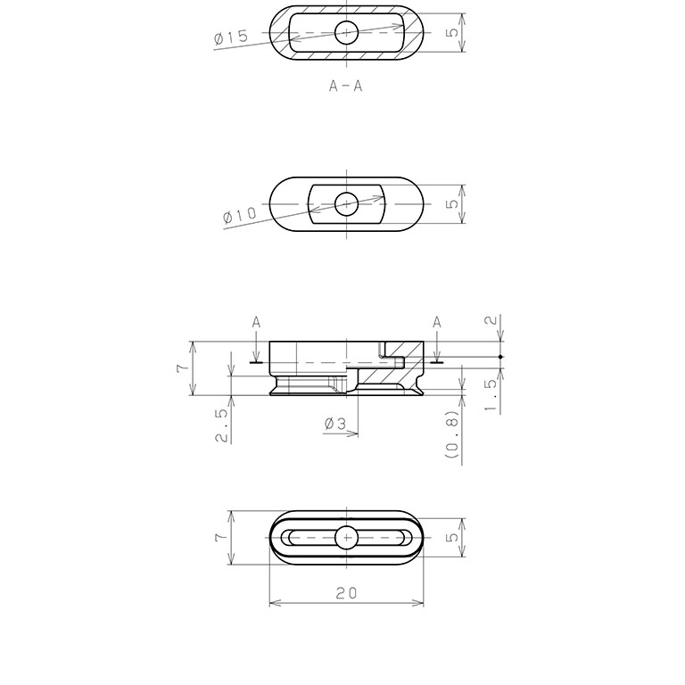 Đầu Nấm Hút Chân Không Hình Oval Bầu Dục, Fluoro,  O.D , Pisco VP5x20EF_drawing