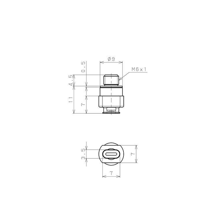 Bộ Nấm Hút Chân Không Hình Oval Bầu Dục Có Vít Ren, Nitrile,  O.D 3.5x7 mm, Pisco VP3.5x7EN-M6_drawing