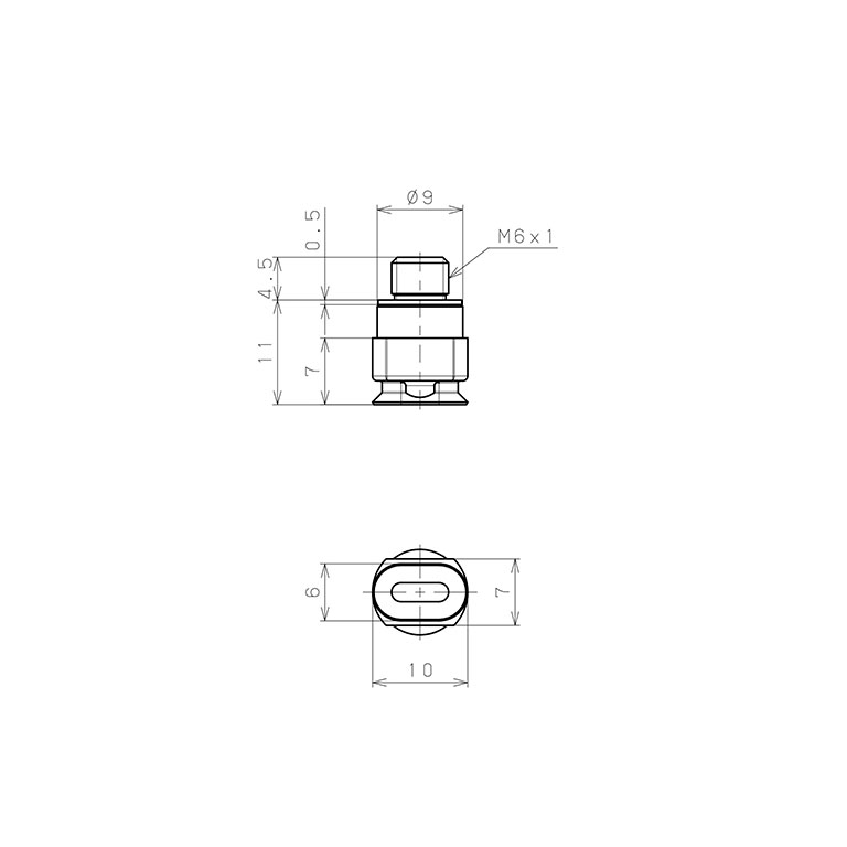 Bộ Nấm Hút Chân Không Hình Oval Bầu Dục Có Vít Ren, Silicone,  O.D 6x10 mm, Pisco VP6x10ES-M6_drawing
