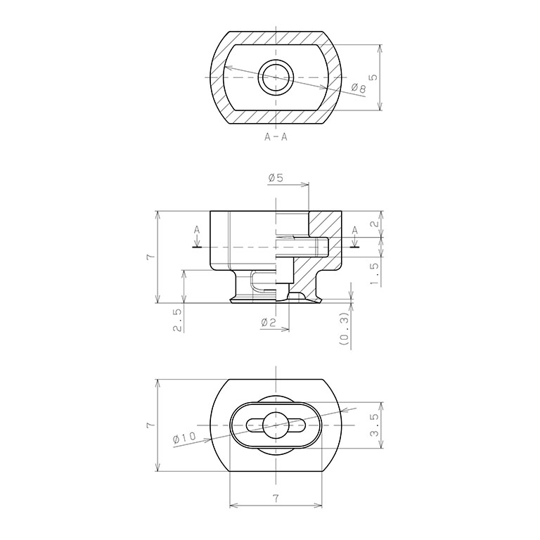 Đầu Nấm Hút Chân Không Hình Oval Bầu Dục, Silicone Dẫn Điện,  O.D , Pisco VP3.5x7ESE_drawing