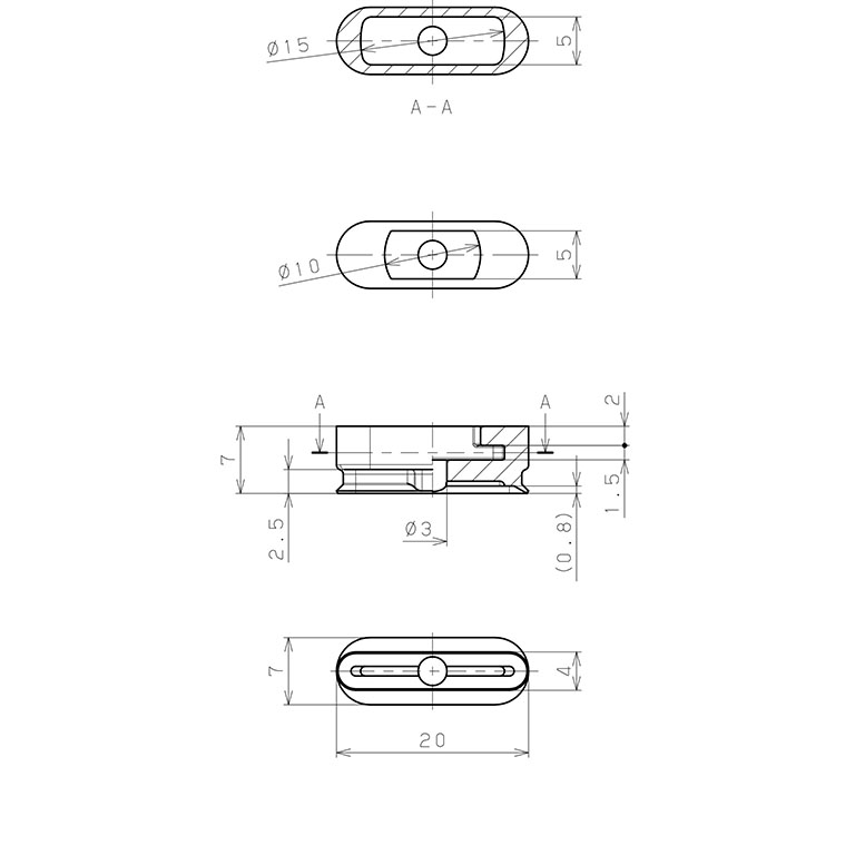 Đầu Nấm Hút Chân Không Hình Oval Bầu Dục, Fluoro,  O.D , Pisco VP4x20EF_drawing