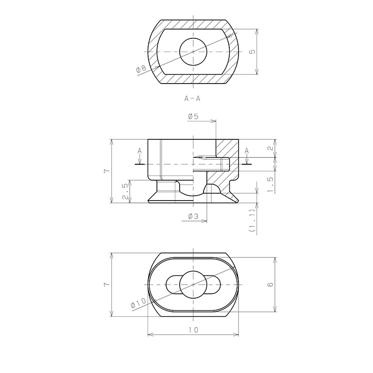 Đầu Nấm Hút Chân Không Hình Oval Bầu Dục, Fluoro,  O.D , Pisco VP6x10EF_drawing