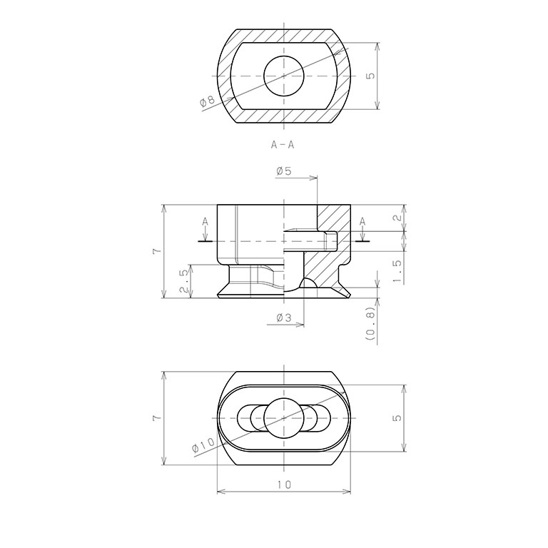 Đầu Nấm Hút Chân Không Hình Oval Bầu Dục, Nitrile,  O.D , Pisco VP5x10EN_drawing