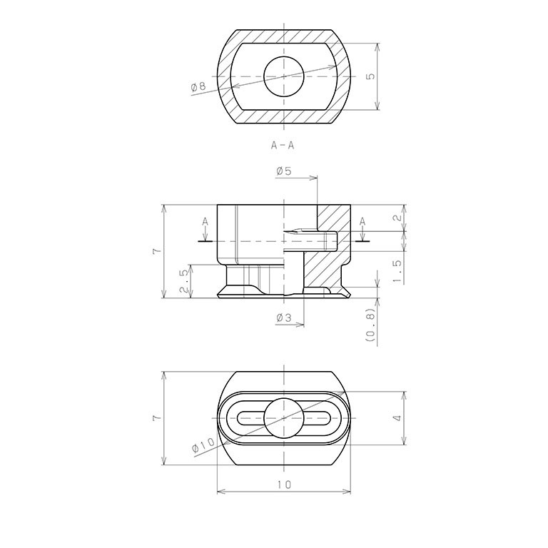 Đầu Nấm Hút Chân Không Hình Oval Bầu Dục, Silicone,  O.D , Pisco VP4x10ES_drawing