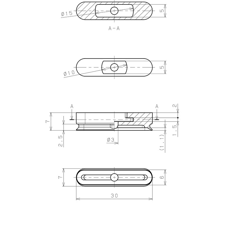 Đầu Nấm Hút Chân Không Hình Oval Bầu Dục, Cao Su Nitrile Dẫn Điện (Điện Trở Thấp),  O.D , Pisco VP6x30ENE_drawing