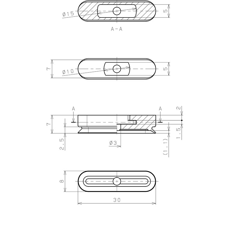Đầu Nấm Hút Chân Không Hình Oval Bầu Dục, Butadien Dẫn Điện (Điện Trở Thấp),  O.D , Pisco VP8x30EE_drawing