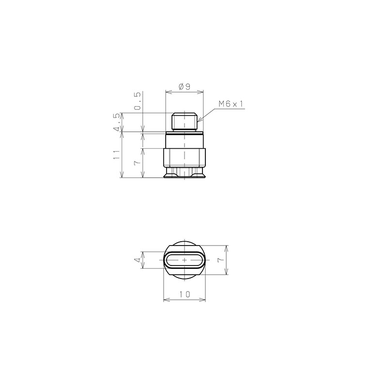 Bộ Nấm Hút Chân Không Hình Oval Bầu Dục Có Vít Ren, Nitrile,  O.D 4x10 mm, Pisco VP4x10EN-M6_drawing