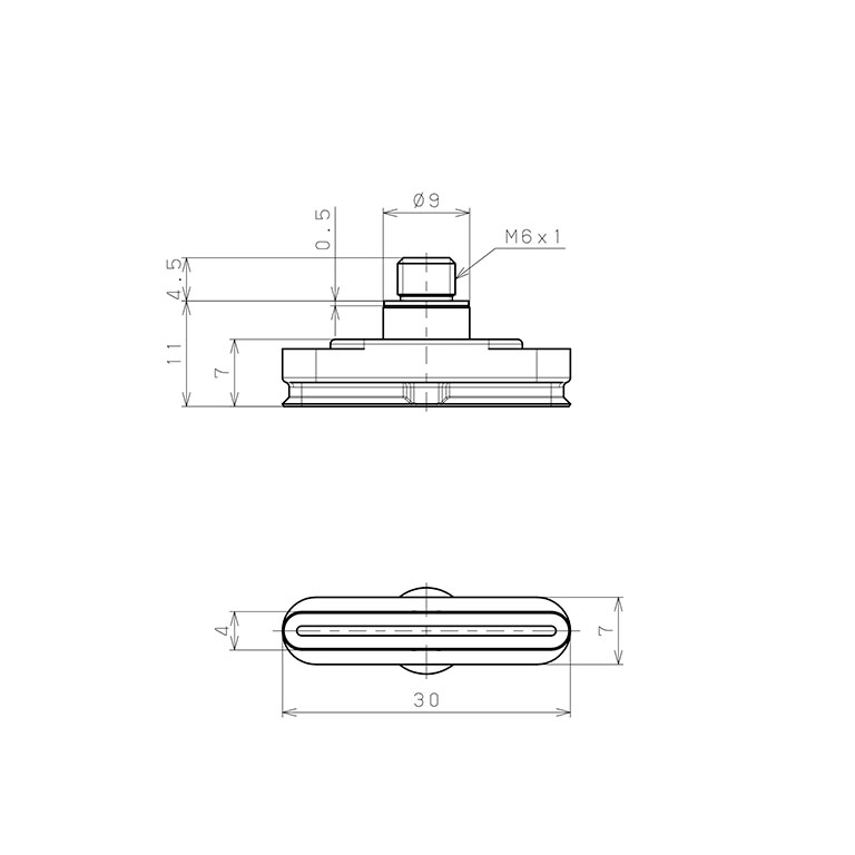 Bộ Nấm Hút Chân Không Hình Oval Bầu Dục Có Vít Ren, Silicone,  O.D 4x30 mm, Pisco VP4x30ES-M6_drawing
