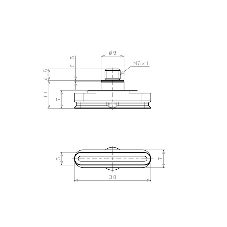 Bộ Nấm Hút Chân Không Hình Oval Bầu Dục Có Vít Ren, Nitrile,  O.D 5x30 mm, Pisco VP5x30EN-M6_drawing