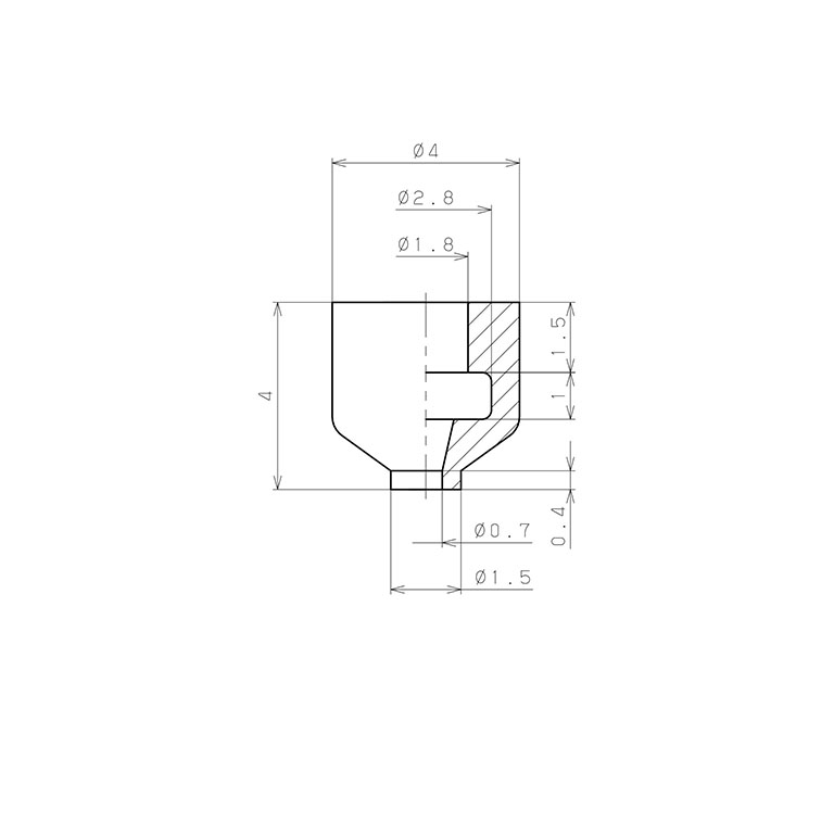 Đầu Nấm Hút Chân Không, Butadien Dẫn Điện (Điện Trở Thấp), O.D 1.5 mm, Pisco VP1.5RME_drawing