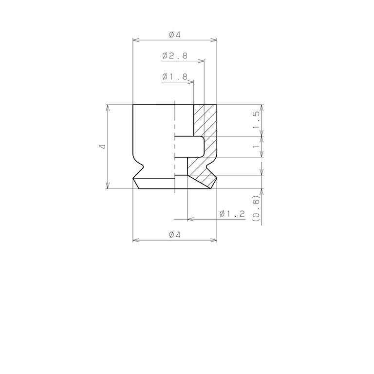Đầu Nấm Hút Chân Không, Cao Su Fluoro, O.D 4 mm, Pisco VP4RMF_drawing