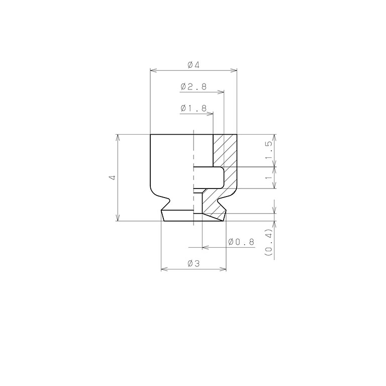 Đầu Nấm Hút Chân Không, Cao Su HNBR, O.D 3 mm, Pisco VP3RMHN_drawing