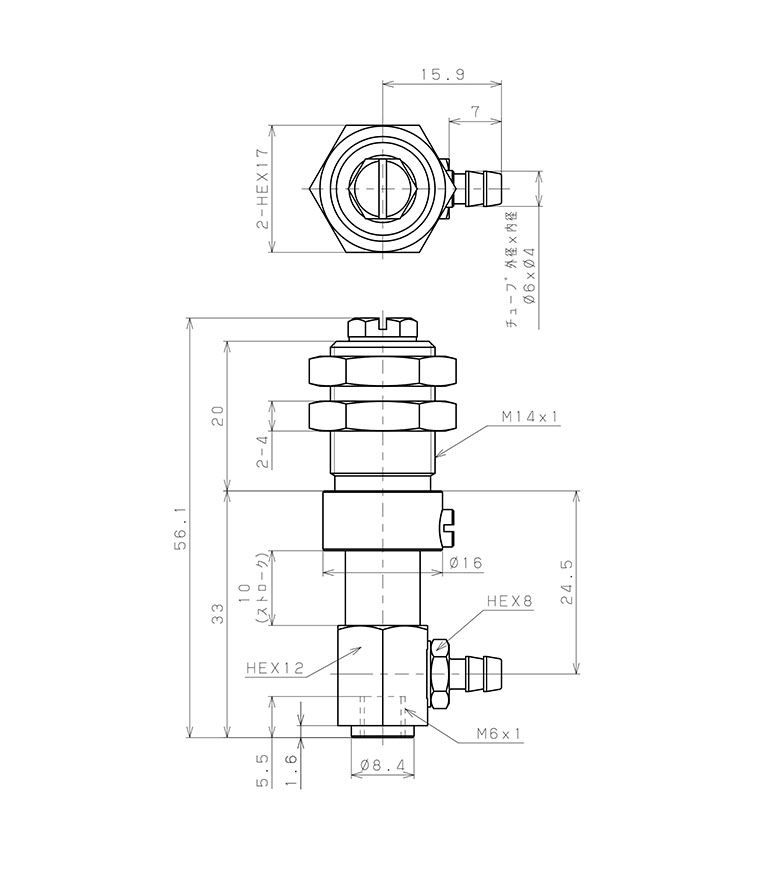 Bộ Nấm Hút Chân Không Và Giá Đỡ, Nitrile, O.D 20 mm, Pisco VPD20-10WN-6B_drawing