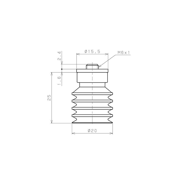 Bộ Nấm Hút Chân Không Có Vít Ren, Silicone, O.D 20 mm, Pisco VP20WS-M6_drawing