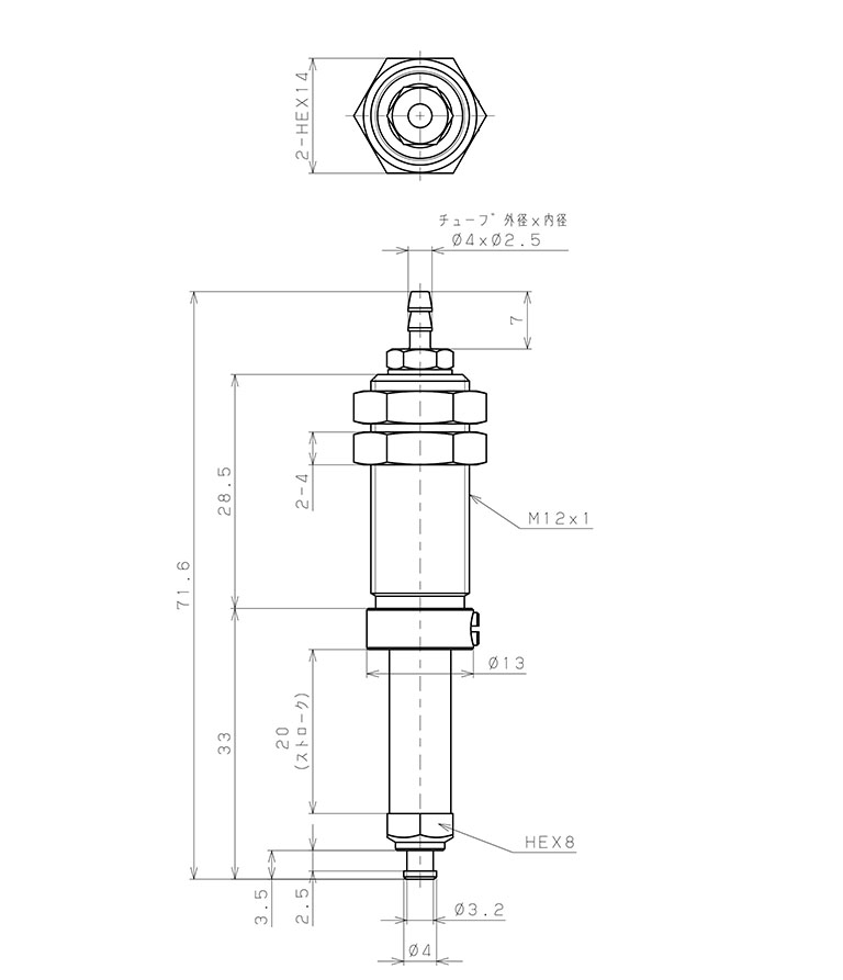 Giá Đỡ Nấm Hút Chân Không Có Lò Xo, Pisco VPC-T8-20-4B_drawing