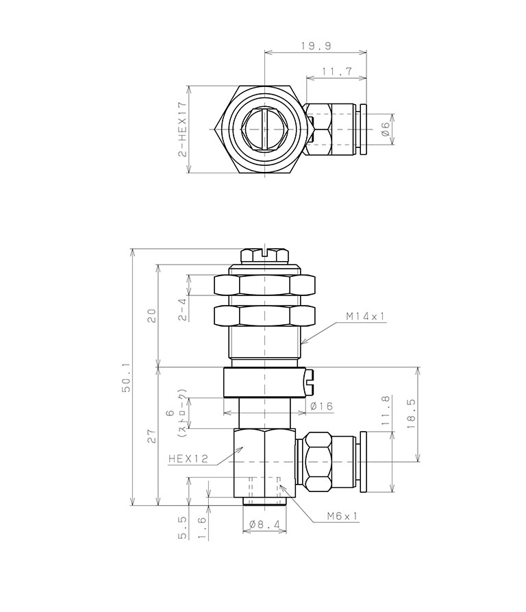 Giá Đỡ Nấm Hút Chân Không Có Lò Xo, Pisco VPD-M6-6-6J_drawing