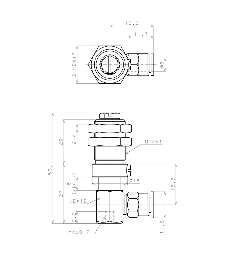 Giá Đỡ Nấm Hút Chân Không Có Lò Xo, Pisco VPD-M4-6-6J_drawing