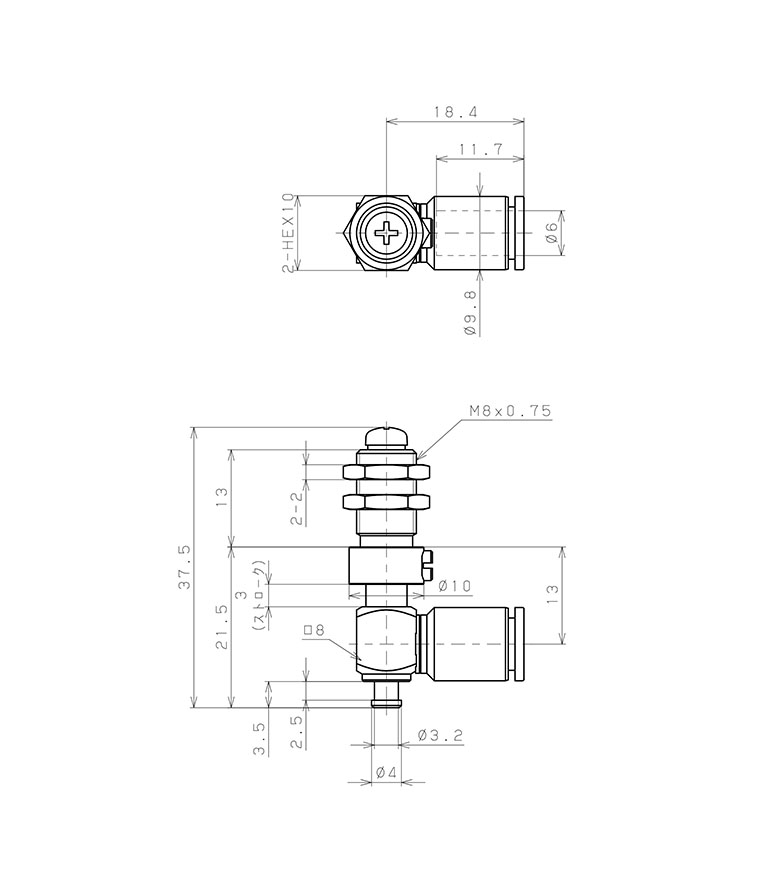 Giá Đỡ Nấm Hút Chân Không Có Lò Xo, Pisco VPD-T8-3-6J_drawing