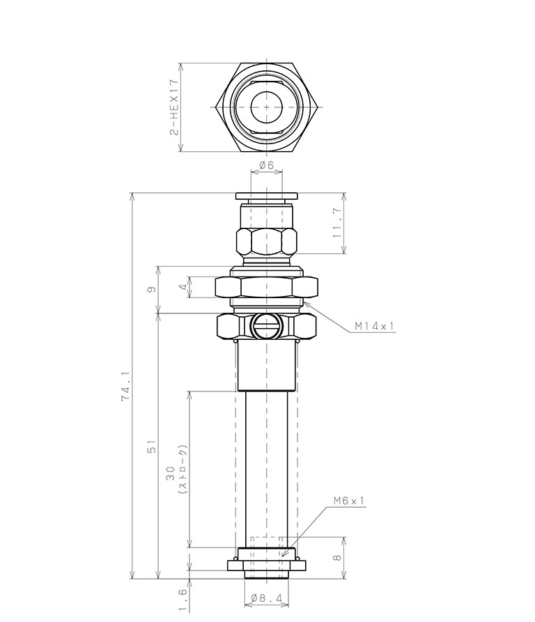 Giá Đỡ Nấm Hút Chân Không Có Lò Xo, Pisco VPOC-M6-30-6J_drawing