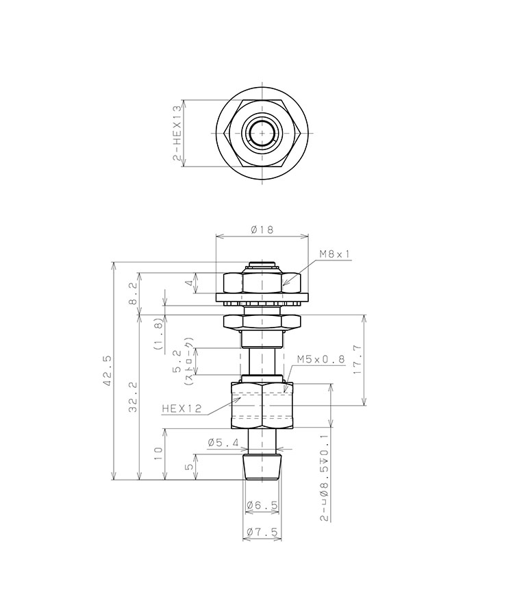 Giá Đỡ Nấm Hút Chân Không Có Lò Xo, Pisco VPHDW-T40-5-M5_drawing