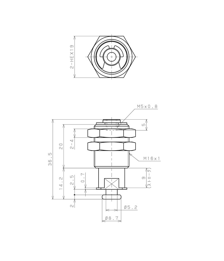 Giá Đỡ Nấm Hút Chân Không Có Lò Xo, Pisco VPHC-T15-9-M5_drawing