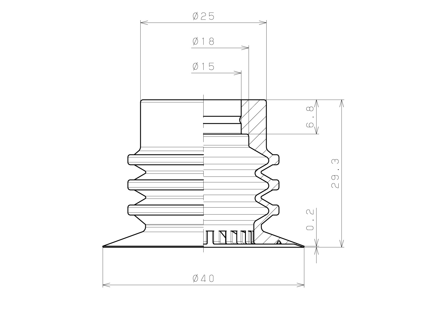 Đầu Nấm Hút Chân Không Ngành Bao Bì, Silicone, O.D 40 mm, Pisco VP40PBS23_drawing