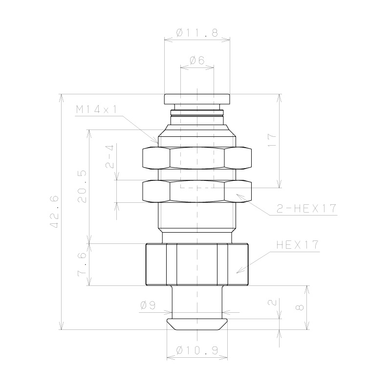 Bộ Nấm Hút Chân Không Và Giá Đỡ Ngành Bao Bì, Silicone, O.D 20 mm, Pisco VPA20PBS43-6J-FF_drawing