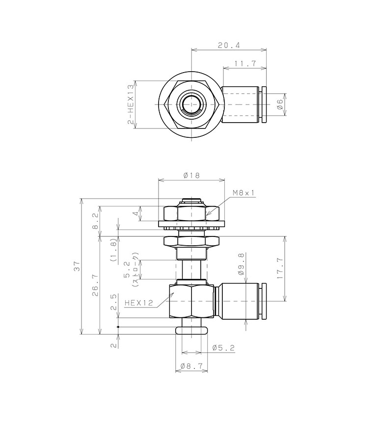 Bộ Nấm Hút Chân Không Và Giá Đỡ, Cao Su Nitrile - NBR,  O.D 8 mm, Pisco VPHD8-5LBN-6J_drawing