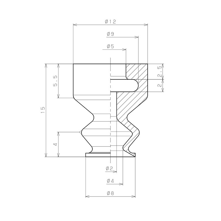 Đầu Nấm Hút Chân Không Dạng Lò Xo, Silicone, O.D 8 mm, Pisco VP8LBS_drawing