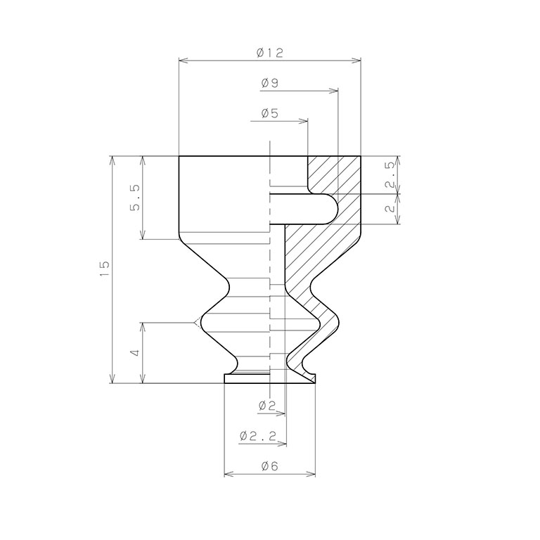 Đầu Nấm Hút Chân Không Dạng Lò Xo, Silicone, O.D 6 mm, Pisco VP6LBS_drawing