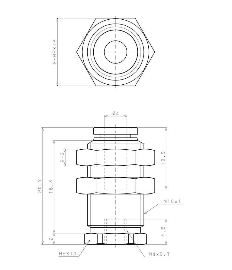 Bộ Nấm Hút Chân Không Và Giá Đỡ, Cao Su Nitrile - NBR, O.D 15 mm, Pisco VPMA15LBN-4J_drawing
