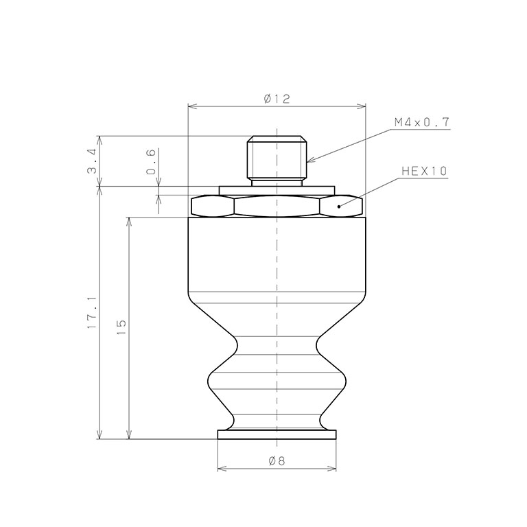Bộ Nấm Hút Chân Không Có Vít Ren, Cao Su Nitrile - NBR, O.D 8 mm, Pisco VP8LBN-M4_drawing