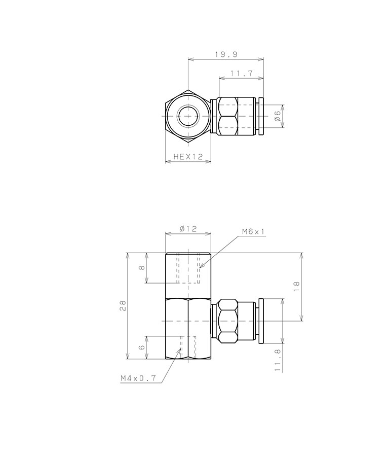 Bộ Nấm Hút Chân Không Và Giá Đỡ, Cao Su Nitrile - NBR, O.D 10 mm, Pisco VPB10LBN-6J_drawing