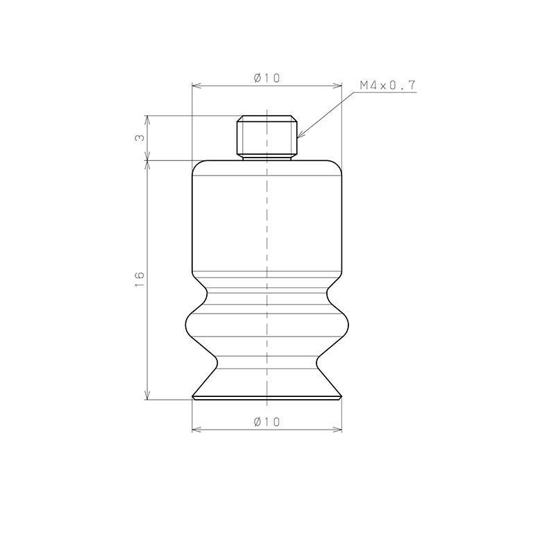 Bộ Nấm Hút Chân Không Có Vít Ren, Nitrile, O.D 10 mm, Pisco VP10BN-M4_drawing