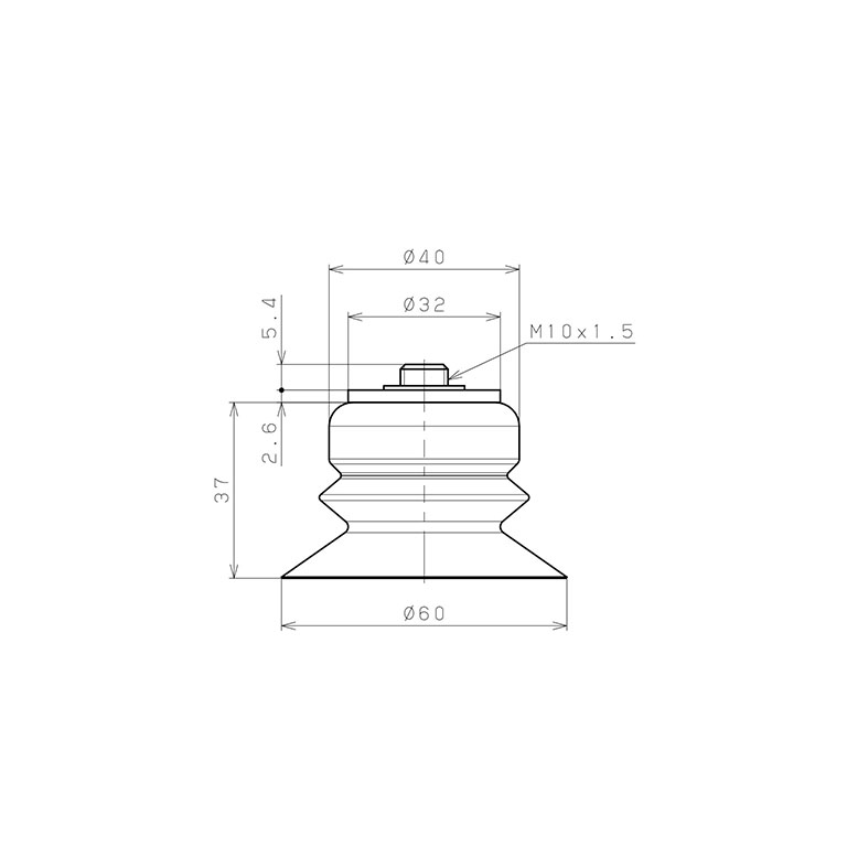 Bộ Nấm Hút Chân Không Có Vít Ren, Nitrile, O.D 60 mm, Pisco VP60BN-M10_drawing