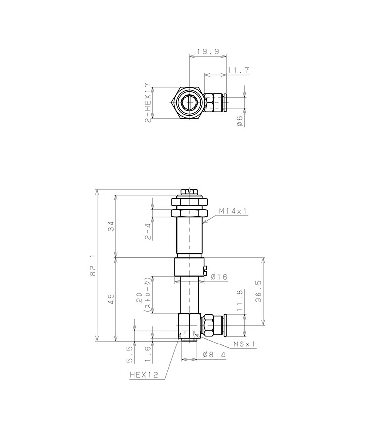 Bộ Nấm Hút Chân Không Và Giá Đỡ, Nitrile, O.D 20 mm, Pisco VPD20-20BN-6J_drawing